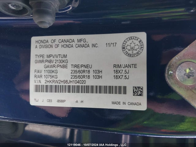 2HKRW2H98JH104020 Honda l15be