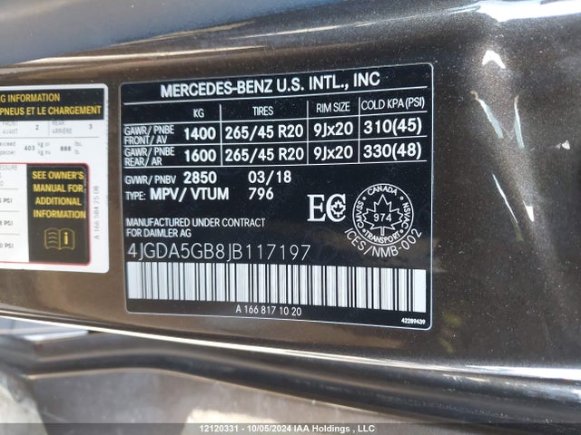 4JGDA5GB8JB117197 Mercedes-Benz m276