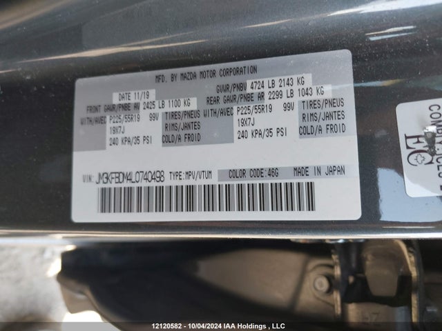 Продажа на аукционе авто 2020 Mazda Cx-5, vin: JM3KFBDM4L0740498, номер лота: 12120582