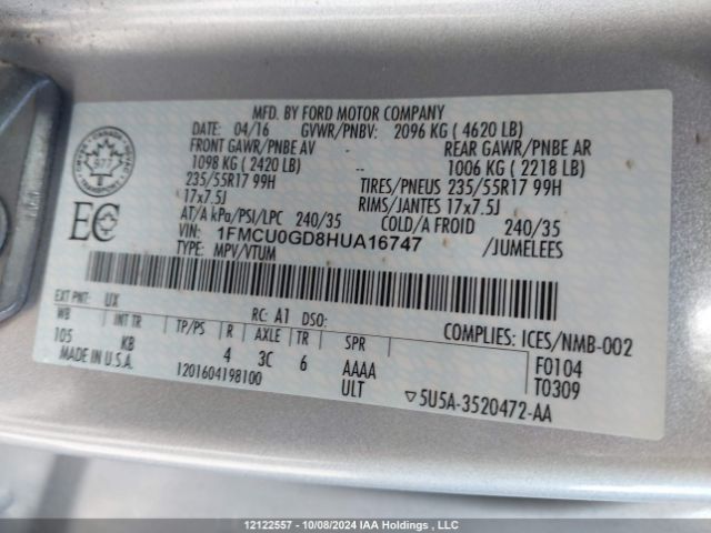 1FMCU0GD8HUA16747 Ford ESCAPE SE