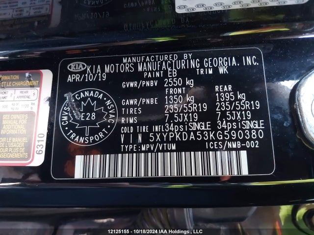 KIA gdi lambda-ii 2019 5XYPKDA53KG590380 Image 19