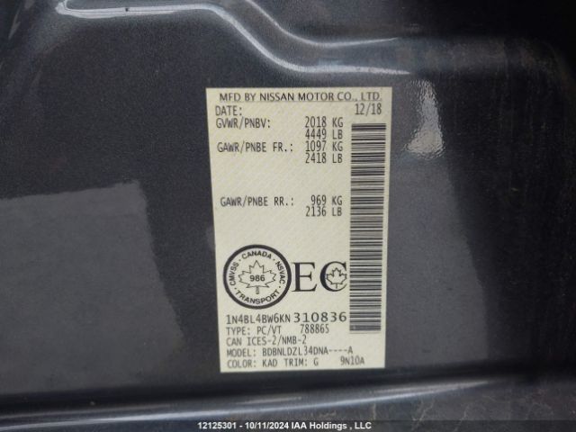 1N4BL4BW6KN310836 Nissan Altima
