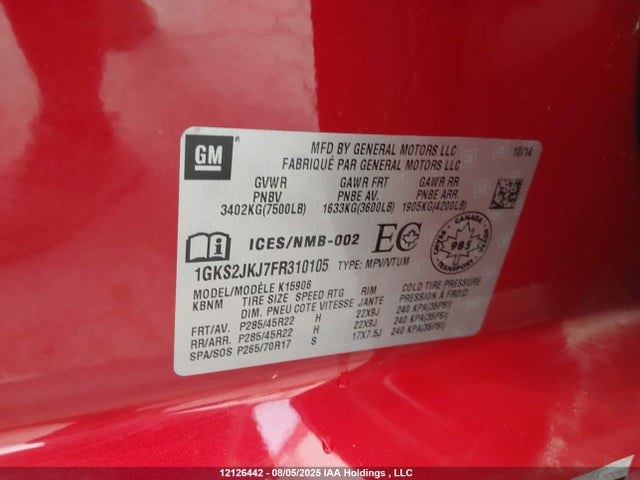 1GKS2JKJ7FR310105 GMC l86 - vvt, afm, e85 max, aluminum