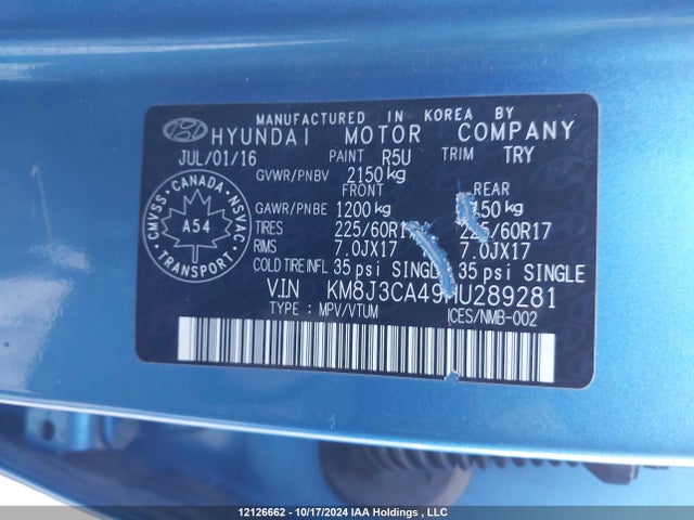 KM8J3CA49HU289281 Hyundai gdi nu
