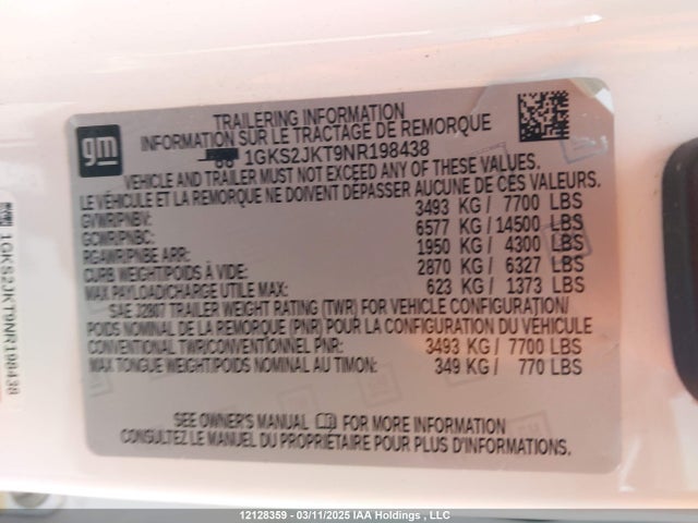 1GKS2JKT9NR198438 GMC YUKON XL