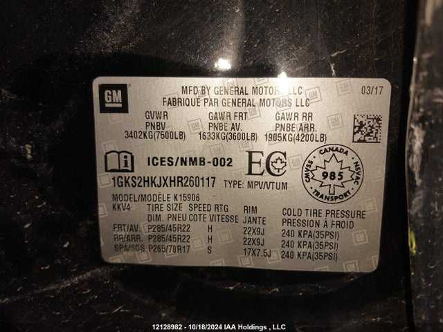 1GKS2HKJXHR260117 GMC l86 - sidi: spark ignited direct injection, vvt: variable valve timing, afm, e85max, alum