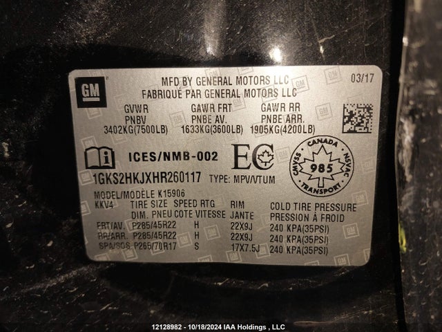 1GKS2HKJXHR260117 GMC l86 - sidi: spark ignited direct injection, vvt: variable valve timing, afm, e85max, alum
