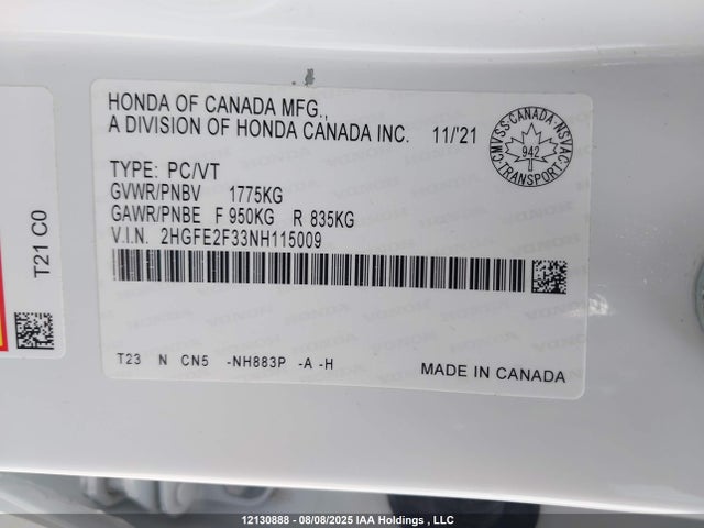 2HGFE2F33NH115009 Honda 2022