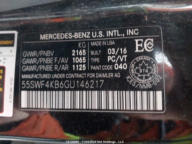 55SWF4KB6GU146217 Mercedes-Benz 2016