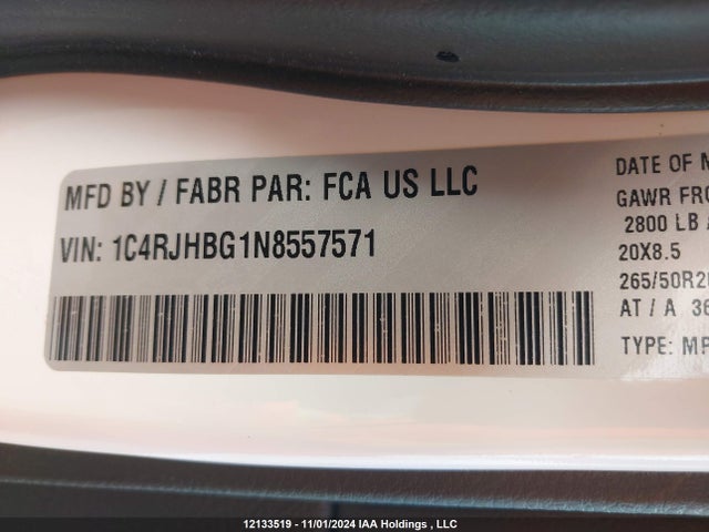 1C4RJHBG1N8557571 Jeep Grand Cherokee