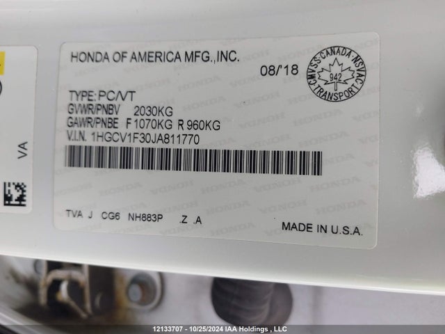 1HGCV1F30JA811770 Honda l15be