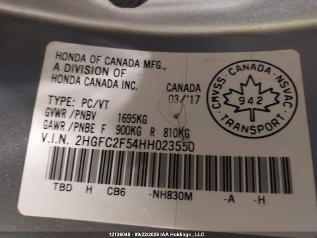 Honda CIVIC SEDAN 2017 2HGFC2F54HH023550 Image 9