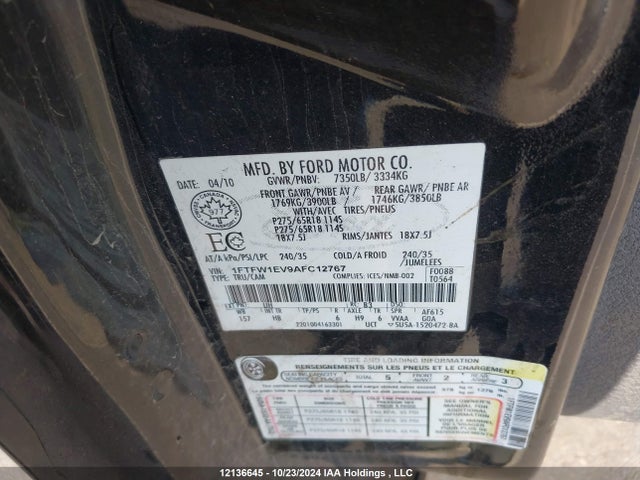 Продажа на аукционе авто 2010 Ford F150 Supercrew, vin: 1FTFW1EV9AFC12767, номер лота: 12136645