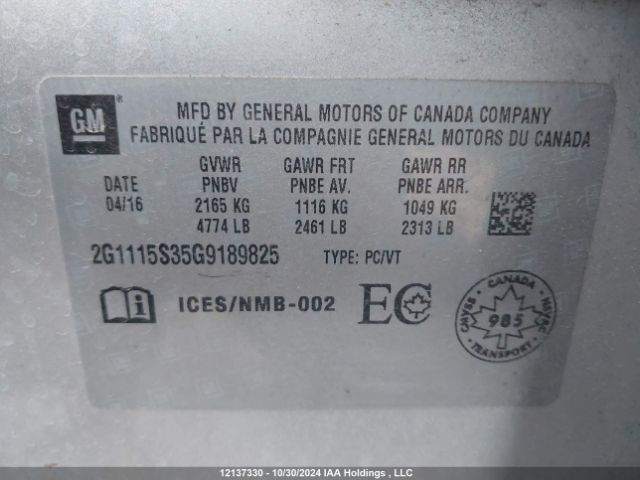 2G1115S35G9189825 Chevrolet lfx - sidi, vvt, e85 max, alum gm