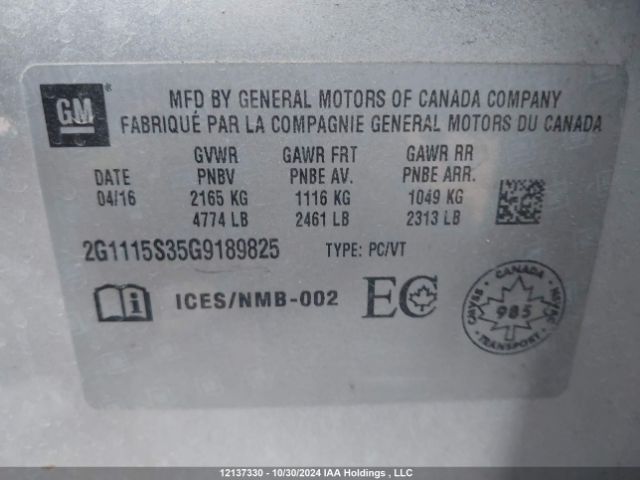 2G1115S35G9189825 Chevrolet lfx - sidi, vvt, e85 max, alum gm