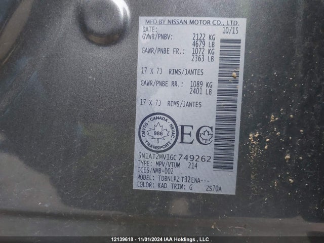 5N1AT2MV1GC749262 Nissan 2016