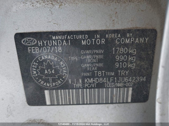 KMHD84LF1JU642394 Hyundai mpi nu