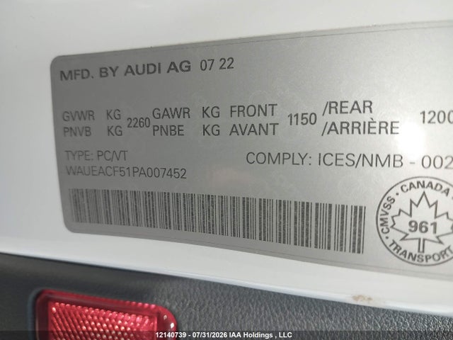 WAUEACF51PA007452 Audi A5 SPORTBACK
