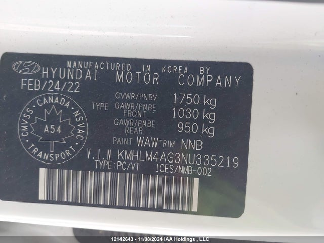 KMHLM4AG3NU335219 Hyundai mpi nu pe