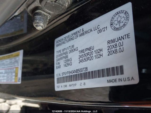 5FNYF6H04NB500728 Honda j35y6