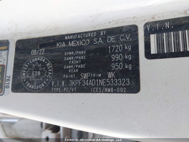 Продажа на аукционе авто 2022 Kia Forte, vin: 3KPF34AD1NE533323, номер лота: 12143176