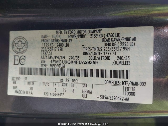 Ford Escape 2015 1FMCU9GX4FUA29359 Image 19