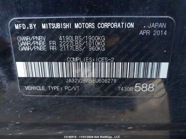 JA32V2FW5EU606278 Mitsubishi Lancer
