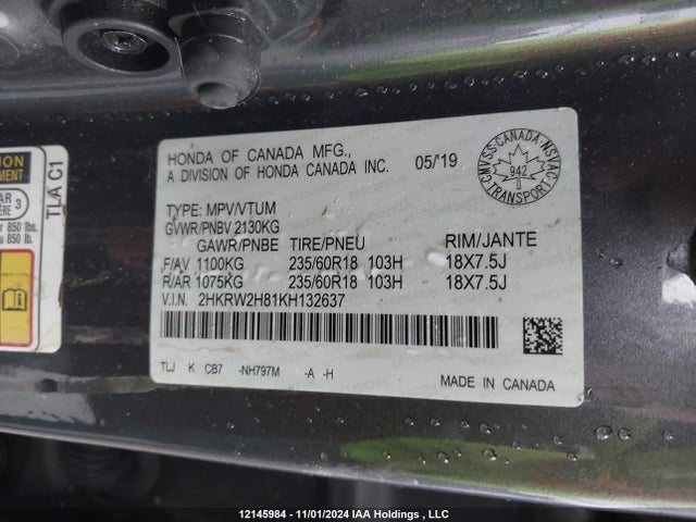 2HKRW2H81KH132637 Honda l15be
