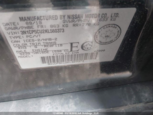 3N1CP5CU2KL560373 Nissan Kicks