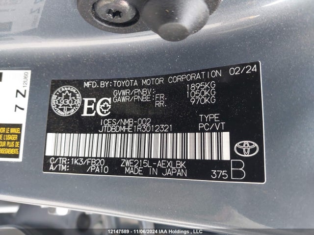 JTDBDMHE1R3012321 Toyota 2zr-fxe