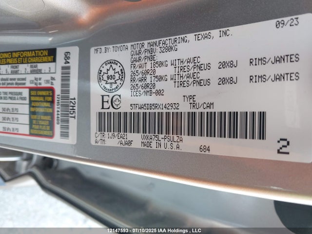 5TFWA5DB5RX142932 Toyota Tundra