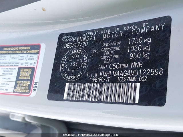 KMHLM4AG4MU122598 Hyundai mpi nu pe