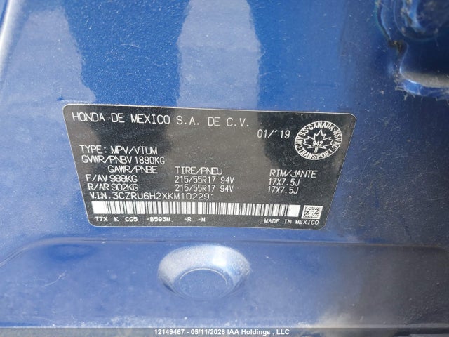 3CZRU6H2XKM102291 Honda HR-V