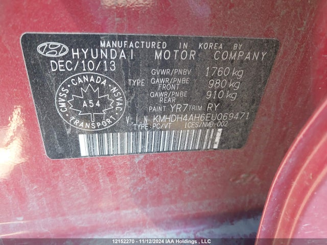 KMHDH4AH6EU069471 Hyundai dohc gdi nu