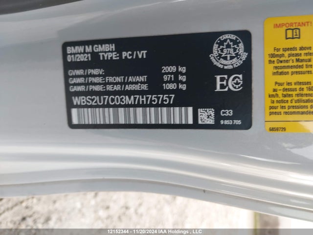 BMW M2 2021 WBS2U7C03M7H75757 Image 9