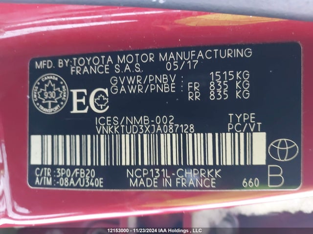 VNKKTUD3XJA087128 Toyota 1nz-fe