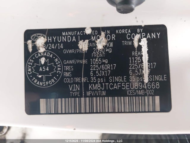 KM8JTCAF5EU894668 Hyundai gdi nu
