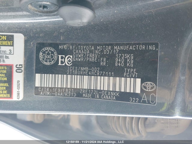 2T1BURHE4HC877111 Toyota Corolla L/le/xle/se/xse