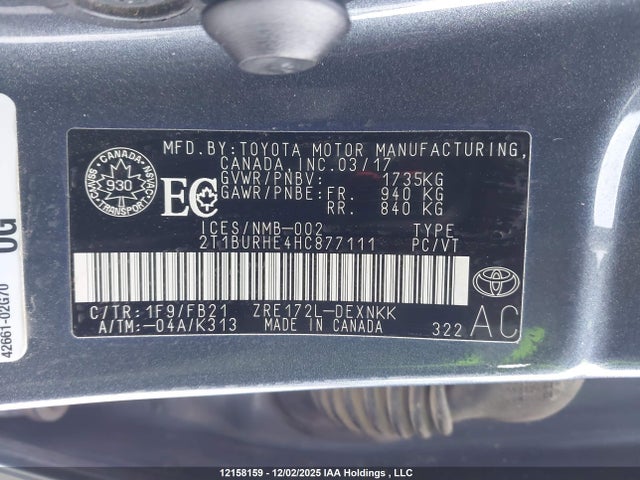 2T1BURHE4HC877111 Toyota Corolla L/le/xle/se/xse