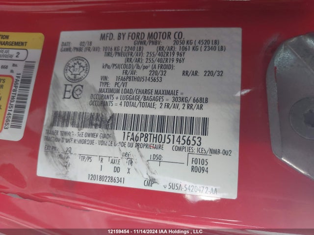 Ford Mustang Ecoboost 2018 1FA6P8TH0J5145653 Image 9