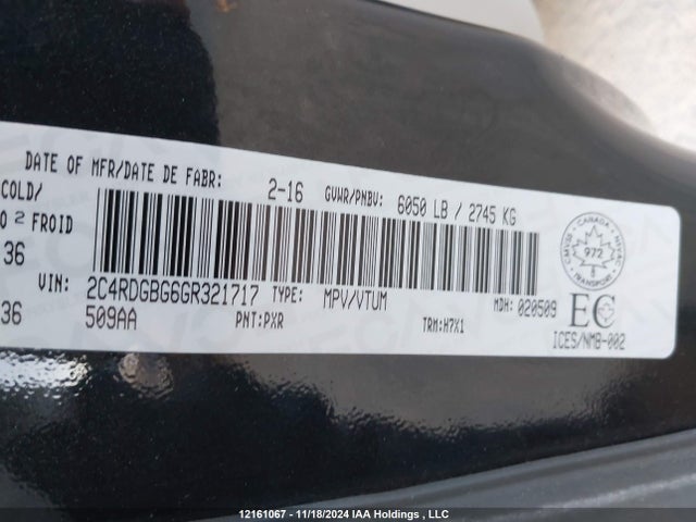 2C4RDGBG6GR321717 Dodge Grand Caravan