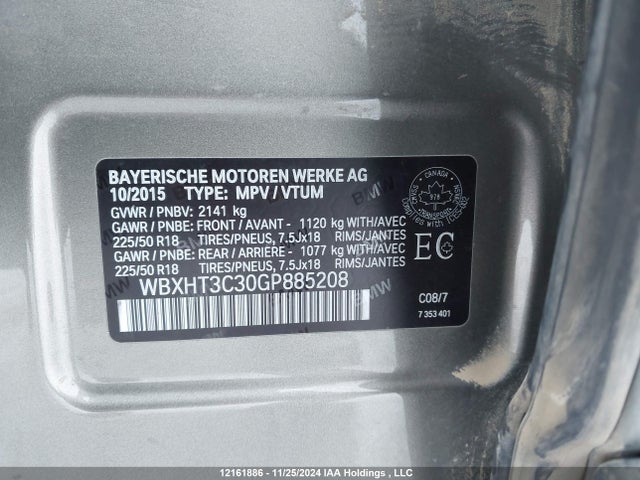 WBXHT3C30GP885208 BMW 2016