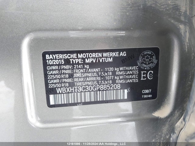 WBXHT3C30GP885208 BMW 2016