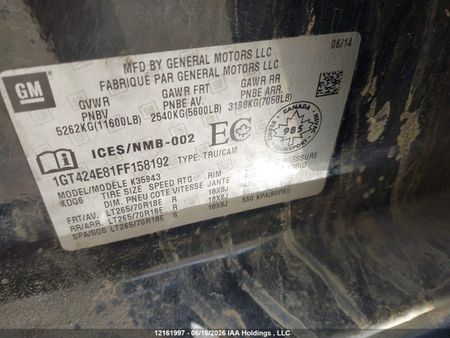 Продажа на аукционе авто 2015 Gmc Sierra 3500hd, vin: 1GT424E81FF158192, номер лота: 12161997