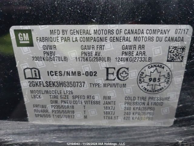 2GKFLSEK3H6350737 GMC lea - sidi: spark ignited direct injection, e85 max, alum