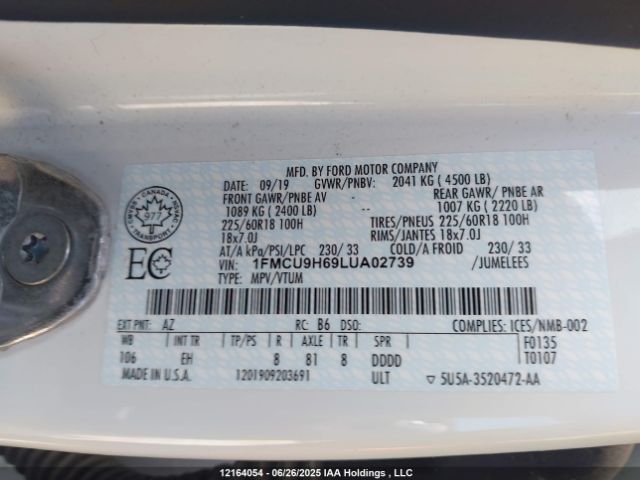 1FMCU9H69LUA02739 Ford 2020