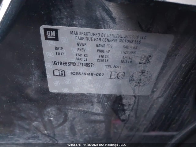 1G1BE5SMXJ7140971 Chevrolet le2 -di: direct injection, vvt: variable valve timing, gen, alum