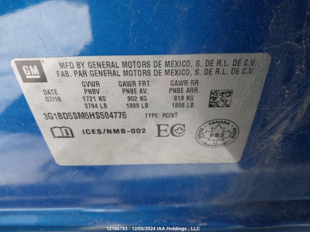 3G1BD5SM5HS504776 Chevrolet Cruze