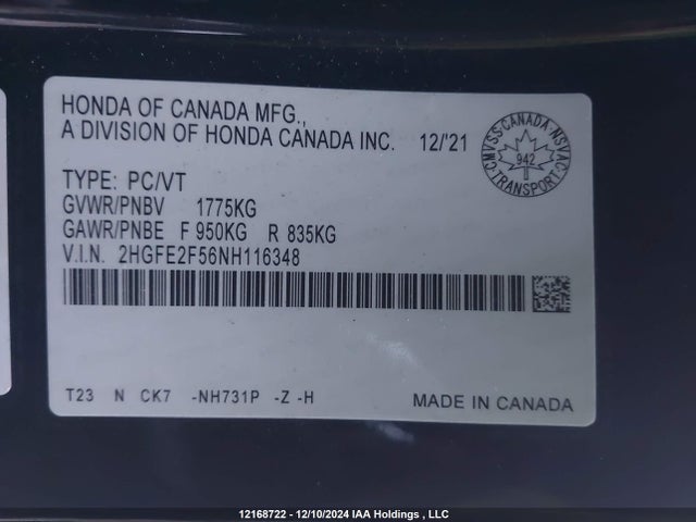 2HGFE2F56NH116348 Honda k20c2