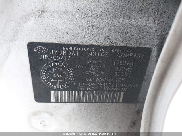 KMHD84LF9JU497976 Hyundai mpi nu